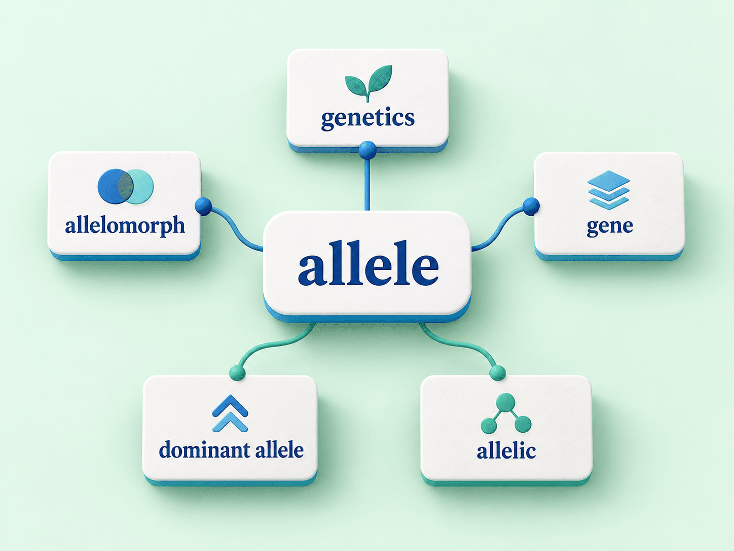 以 allele 为中心连接 allelomorph、genetics、gene、dominant allele 和 allelic 的词汇关系网络